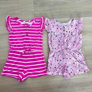 Baby toddler size 24 months rompers set of two floral and stripe wood buttons